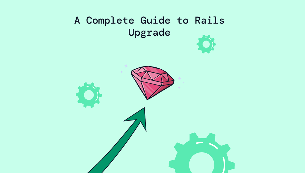 Arrow directed towards a Ruby gem representing Rails upgrade 