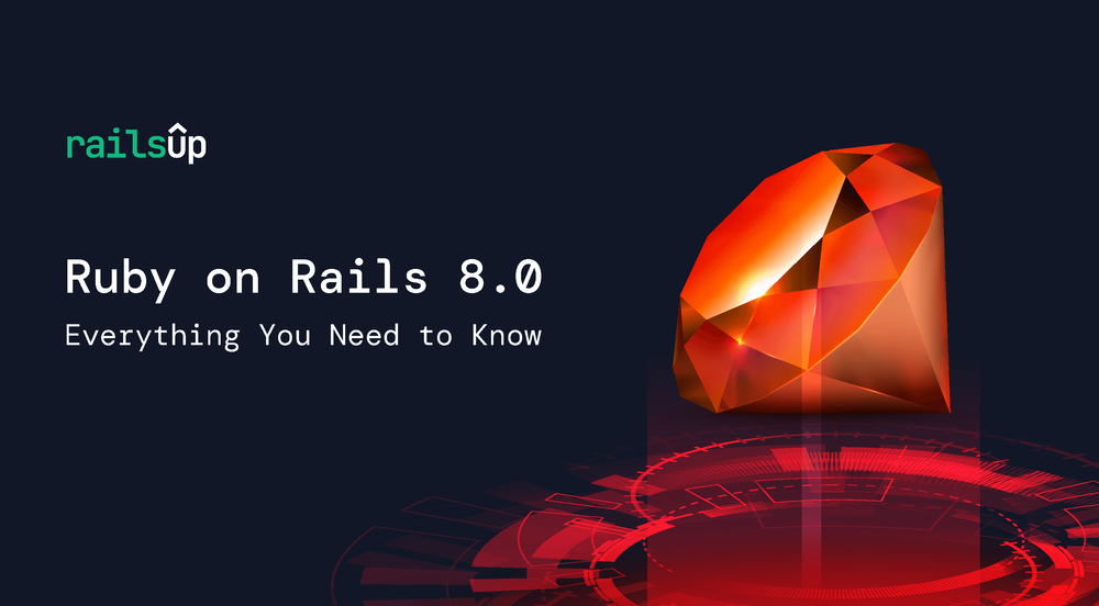 Glowing Ruby Gem representing the latest Ruby on Rails 8.0